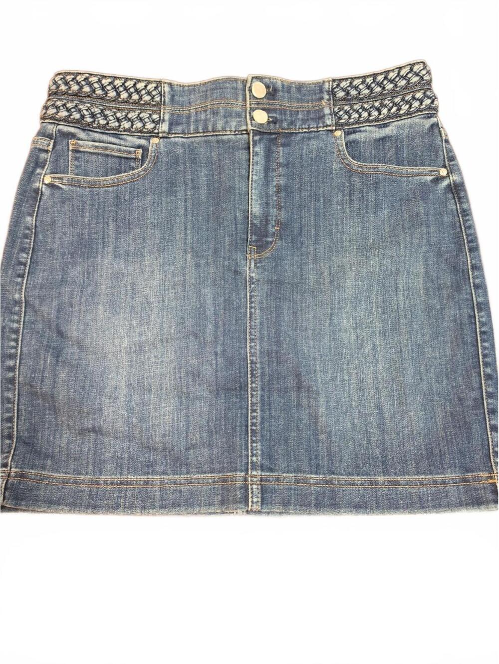 WHBM Denim Mini Skirt 10 Braided Waist Provence Authentic NWOT